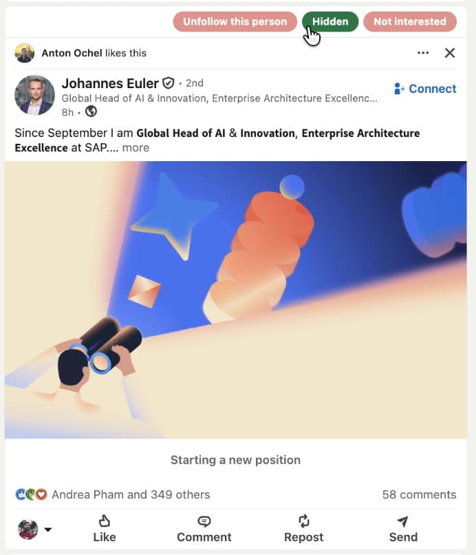 LinkedIn activity post after unfollowing author