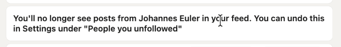 You'll no longer see posts from Johannes Euler in your feed