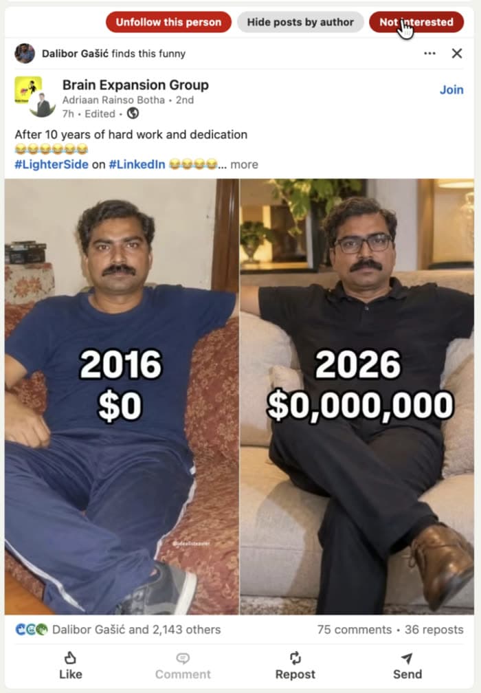 Post after clicking Not interested